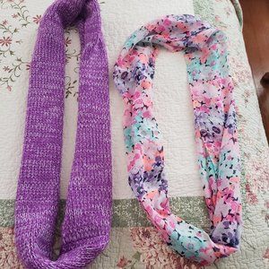 THE CHILDREN'S PLACE KNIT PURPLE SCARF & FLORAL SHEER SCARF-OSFA